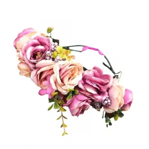 corona de flores de composicion rosa purpura 1