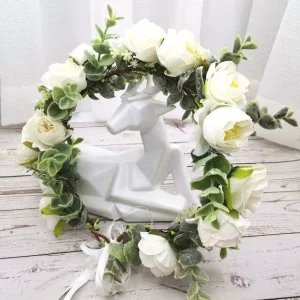 corona de flores de pelo rosa blanca 2